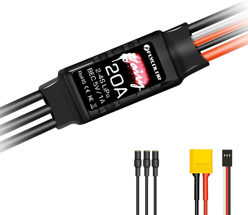 HAWK'S WORK Brushless ESC, 20A Brushless Motor Electric Speed Controller BEC 5V 1A with XT60 & 3.5mm Plugs, Super Light-Weight & Small - Image 1